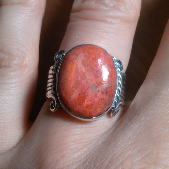 Santa Fe Style Enhanced Red Coral Sterling Silver Ring (Size 6) - Picture 13 of 15